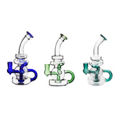 7.87" 14mm Portable Armed RECYCLER Glass Water Bong Pipe Perc Dab Rig with Bowl